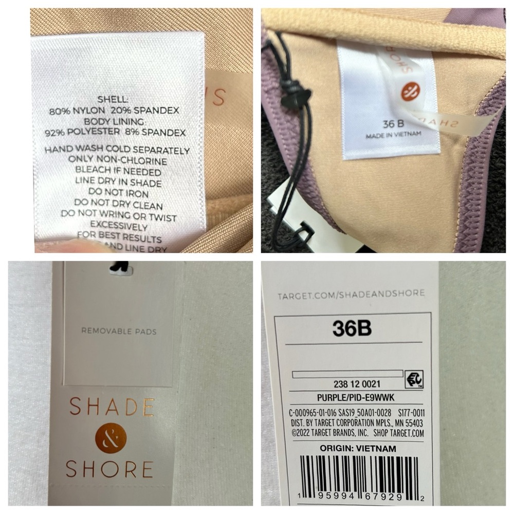 Shade & Shore Ruched Bikini Top with Front Keyhole Detail Hook Back Closure 36B - Picture 9 of 13